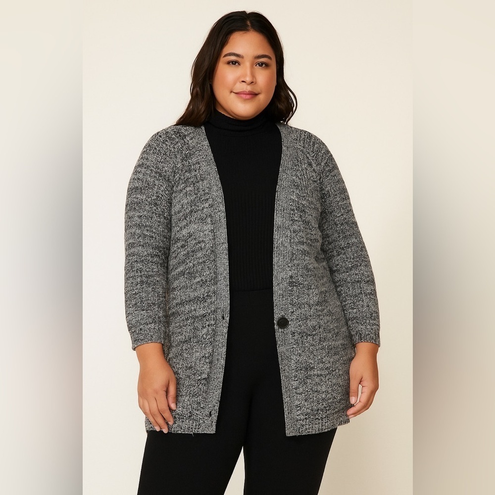 J. Jill | Black and White Marled Longline Button Front Cardigan 4X